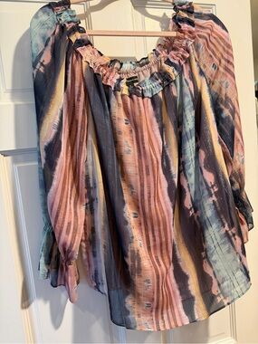 INC International Concepts Pink, Blue & Yellow Striped Off-Shoulder Blouse